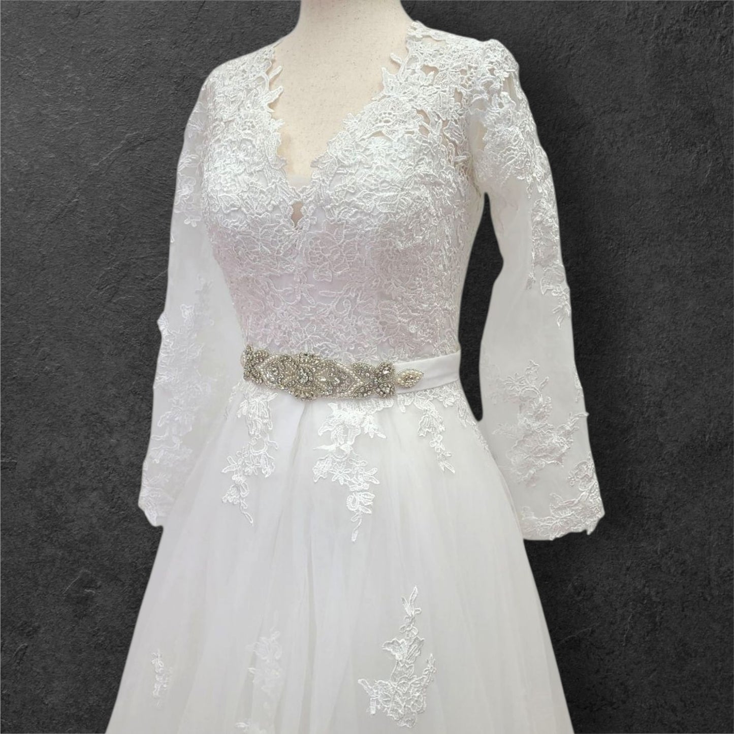 Ballgown with Silver Jeweled Belt and Floral Appliques