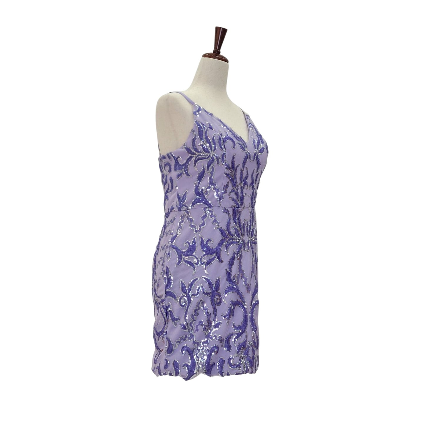 Women's Short Purple Sequin Patterned Dress