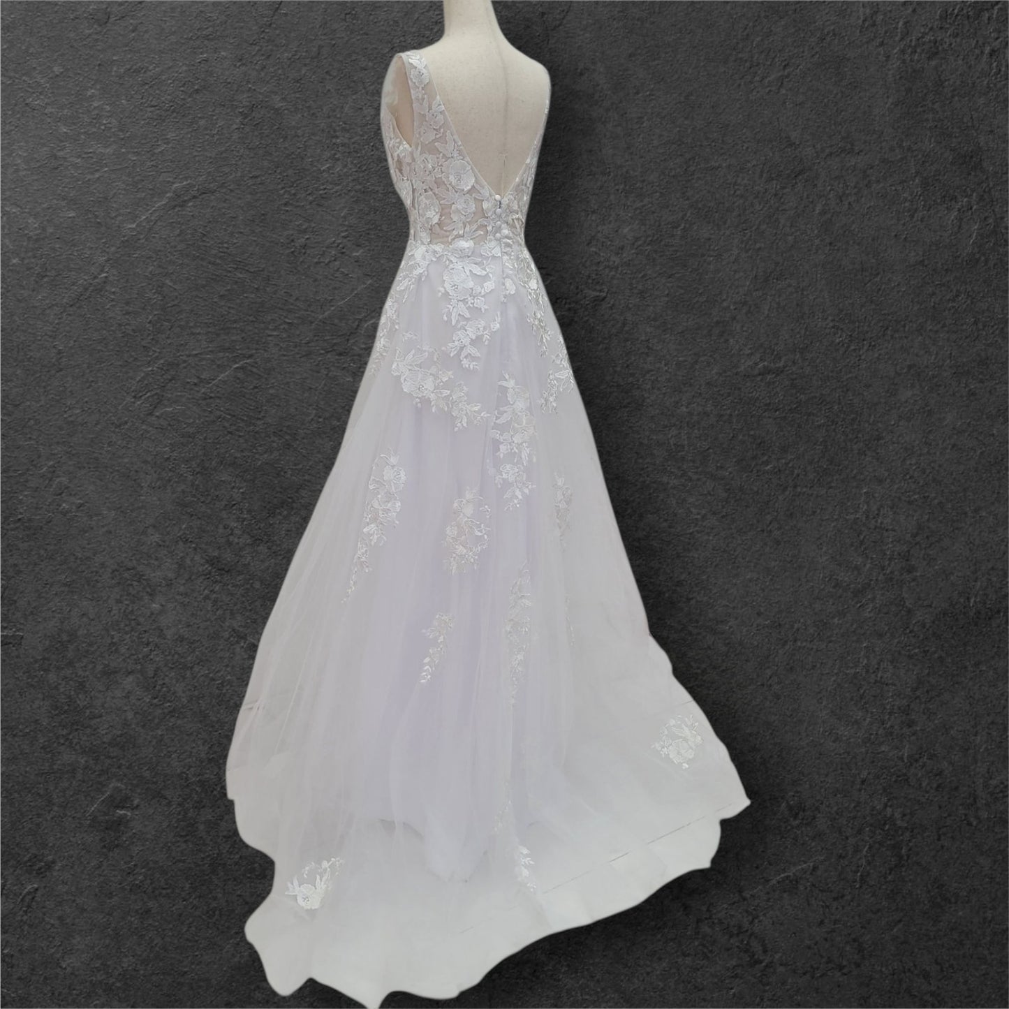 Romantic A Line V Neck Wedding Dress with Flower Appliques