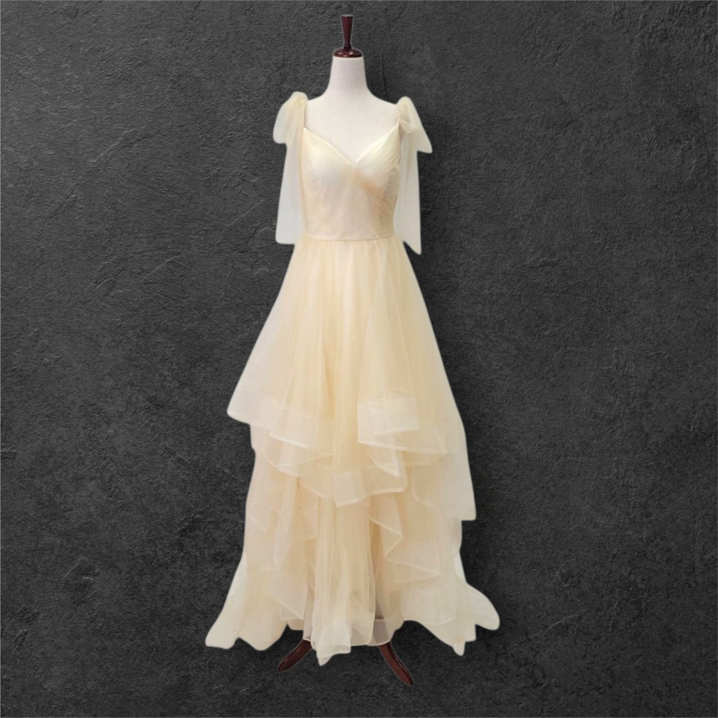 Champagne Tulle Ballgown Wedding Dress with Multi-Layered Skirt