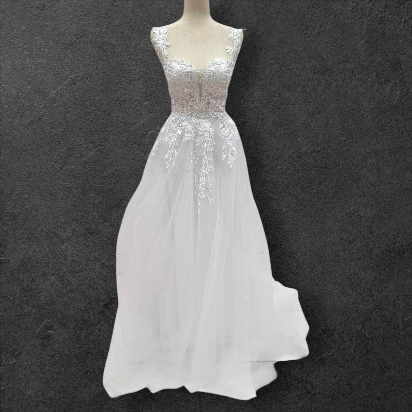 A Line Tulle Wedding Dress with Wide Sweetheart Neckline