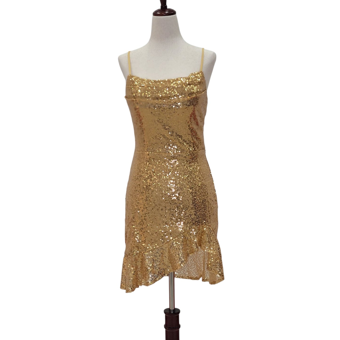 Women's Short Gold Sequin Dress with Corset Back