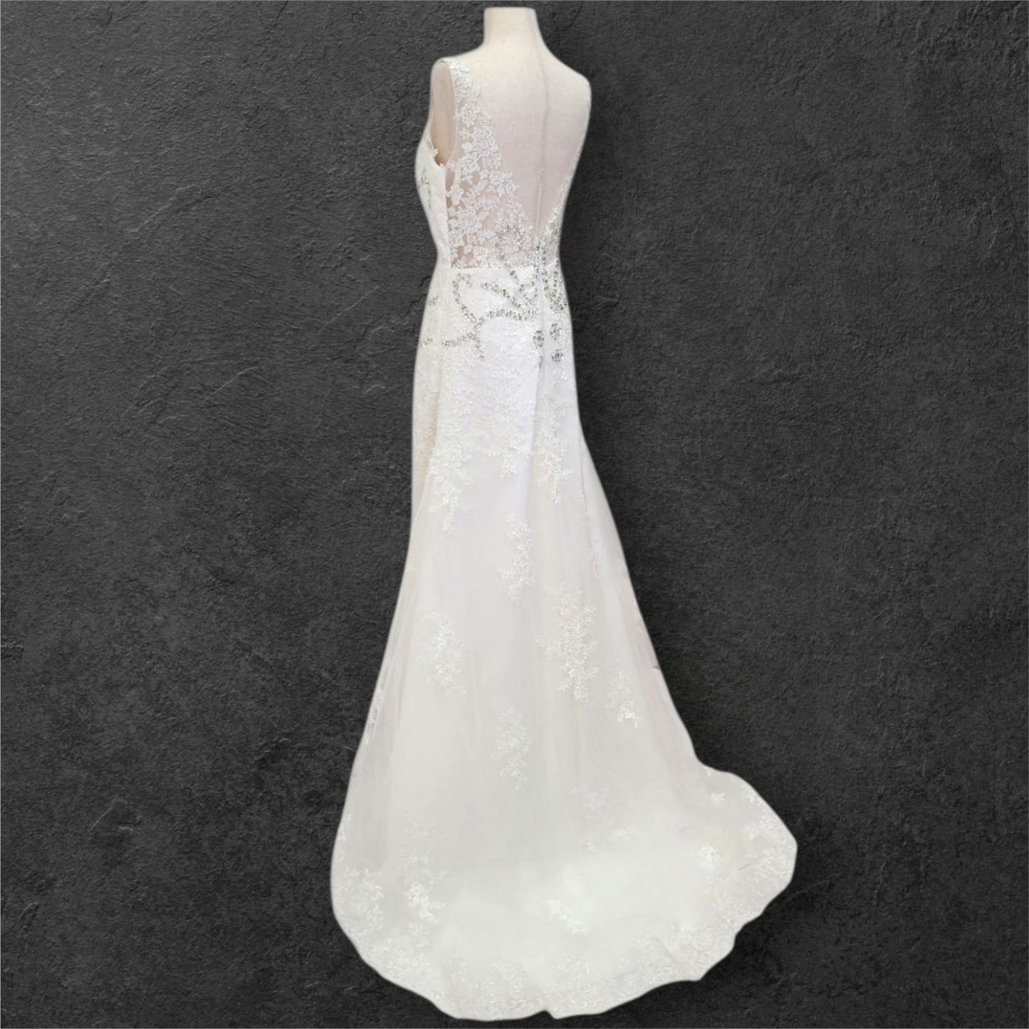 Detailed V Neck Wedding Dress with Silver Sequin Design