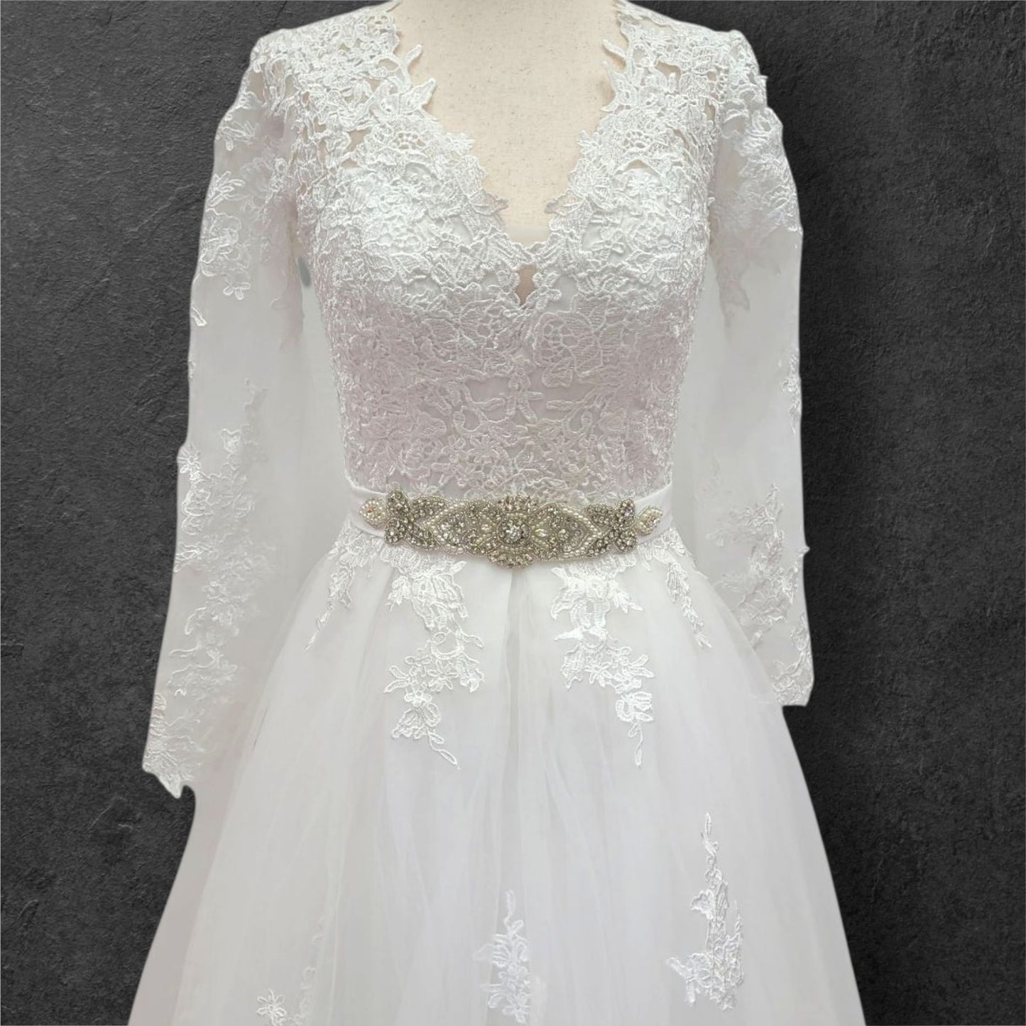 Ballgown with Silver Jeweled Belt and Floral Appliques