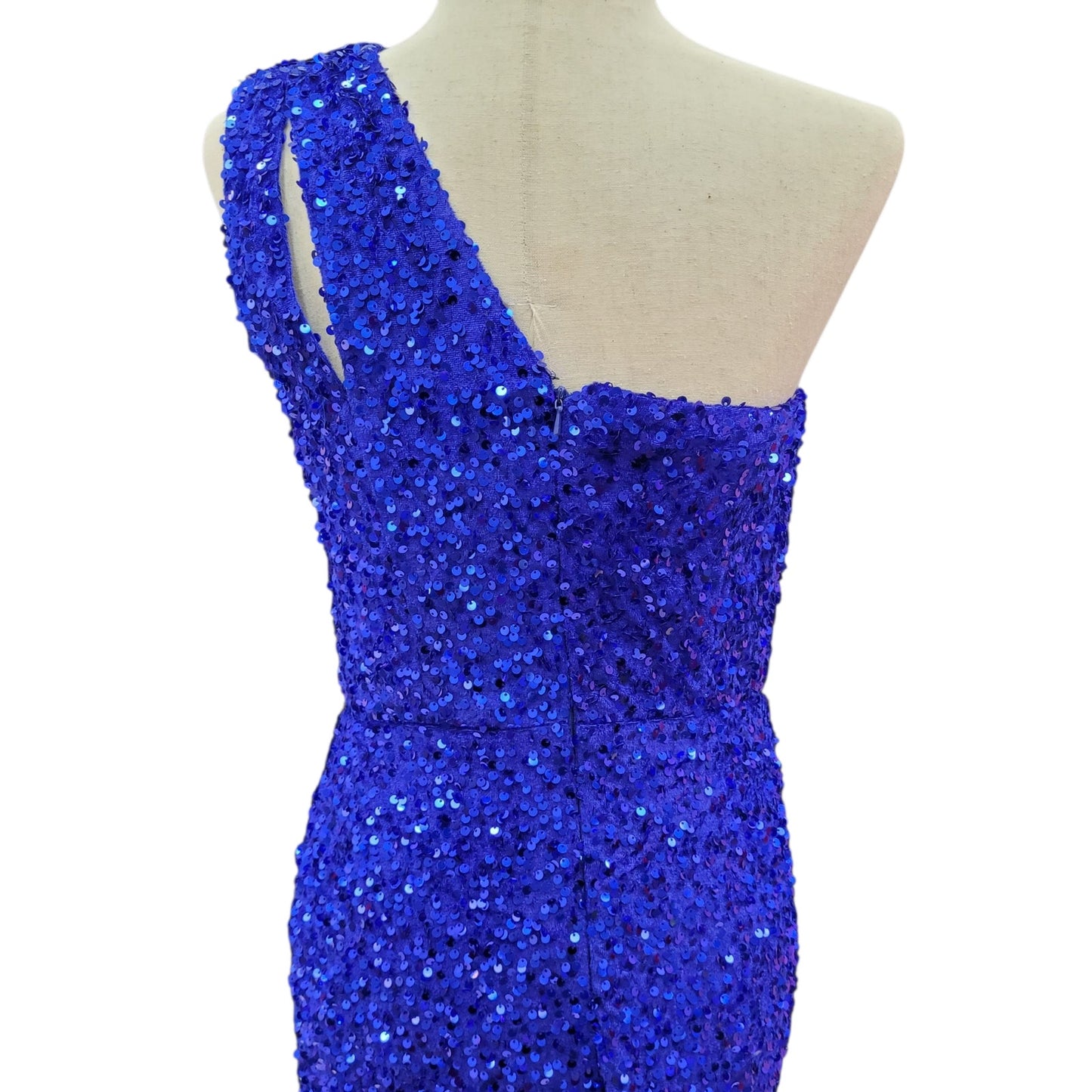 One Shoulder Cutout Sequin Gown with Train