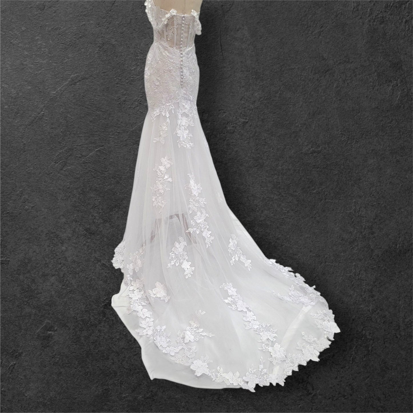 Fit n Flair Style Wedding Dress with Plunging V Neck and Train