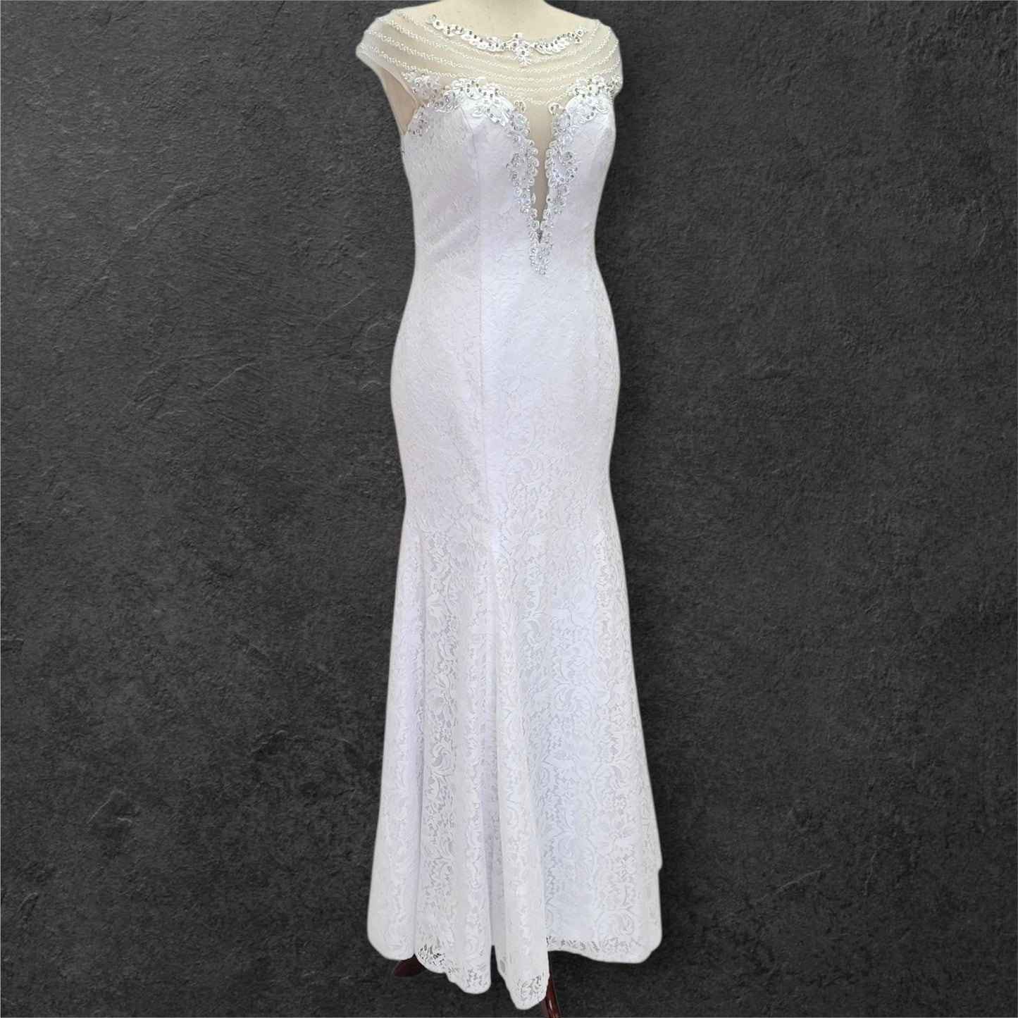 Intricately Beaded Wedding Dress with Plunge Neckline