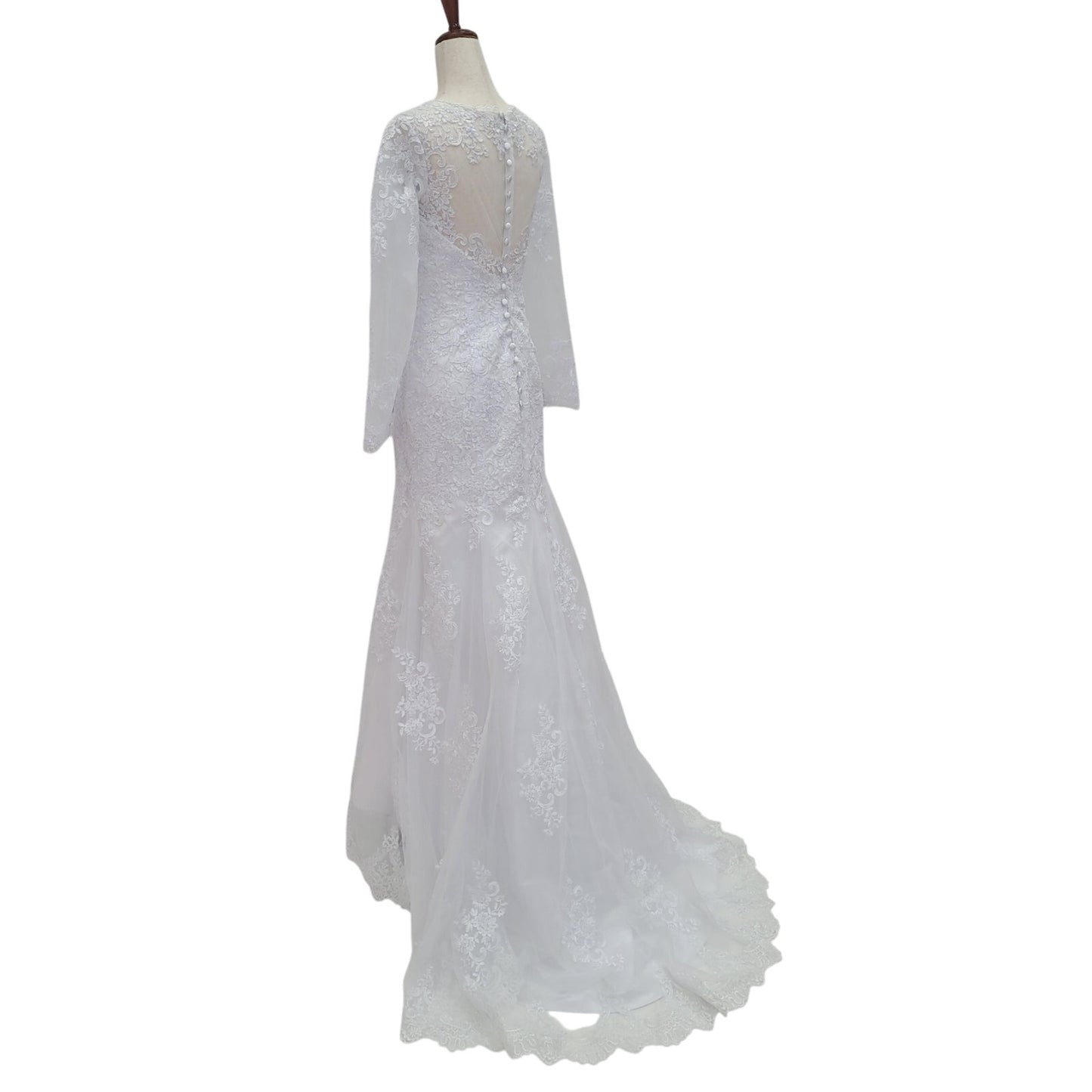 Long Sleeve Trumpet Style High Neckline Wedding Dress