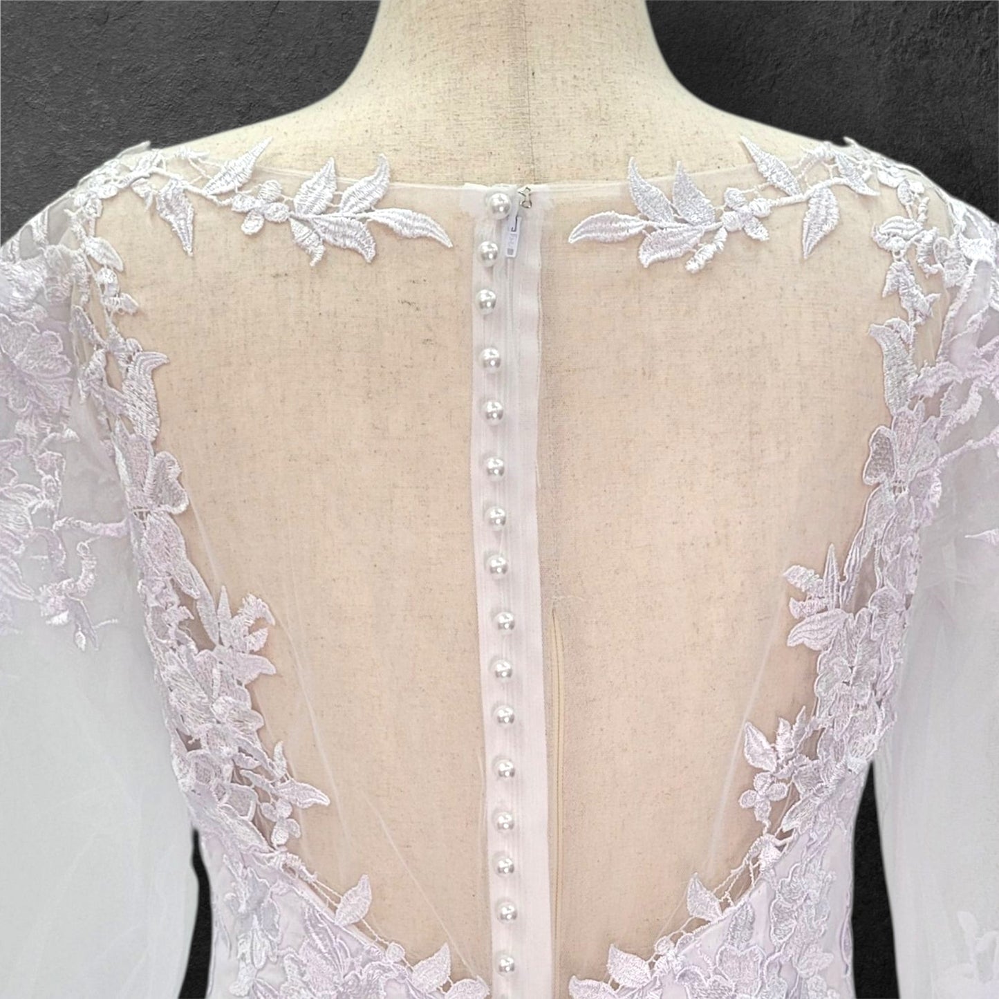 Long Sleeve Fit n Flair Wedding Dress with Zipper High Back Mesh Design