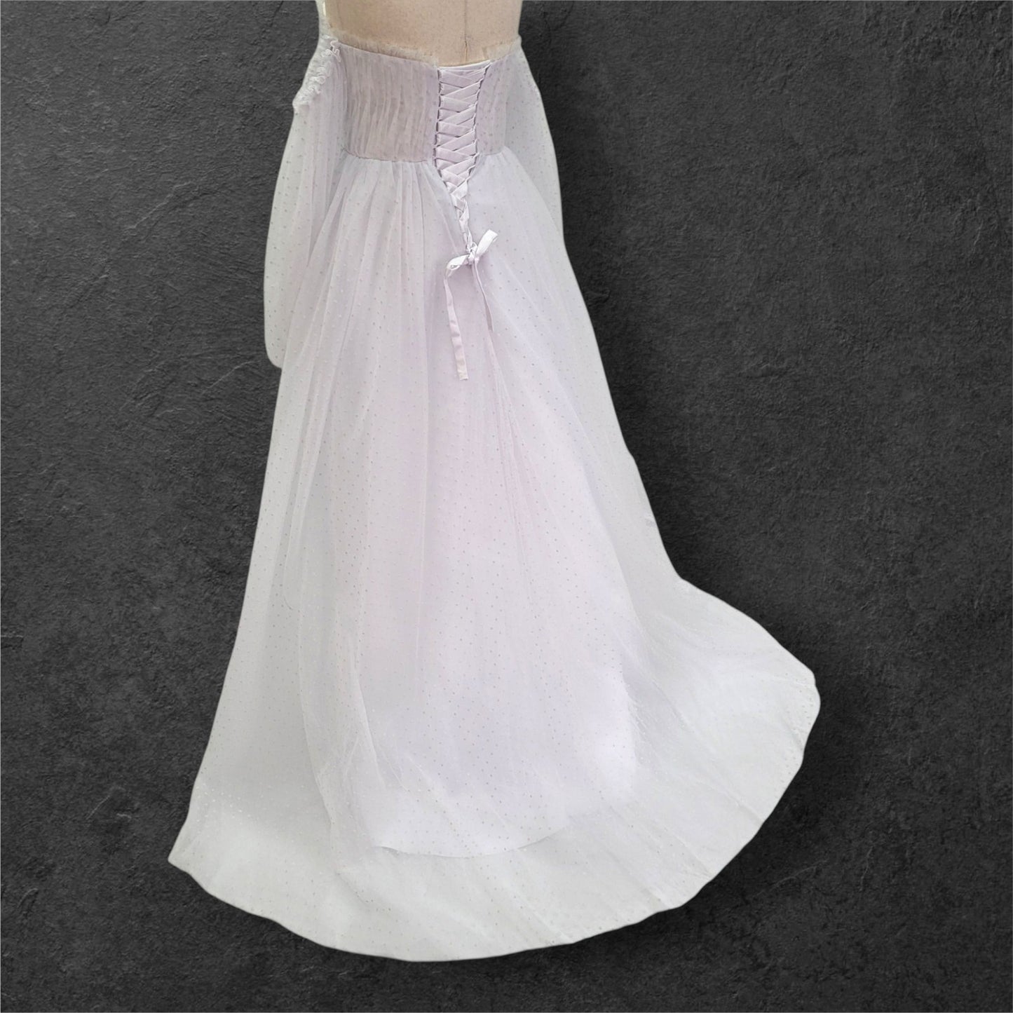 Fun Polka Dot Tulle Wedding Dress with Off Shoulder Sleeves