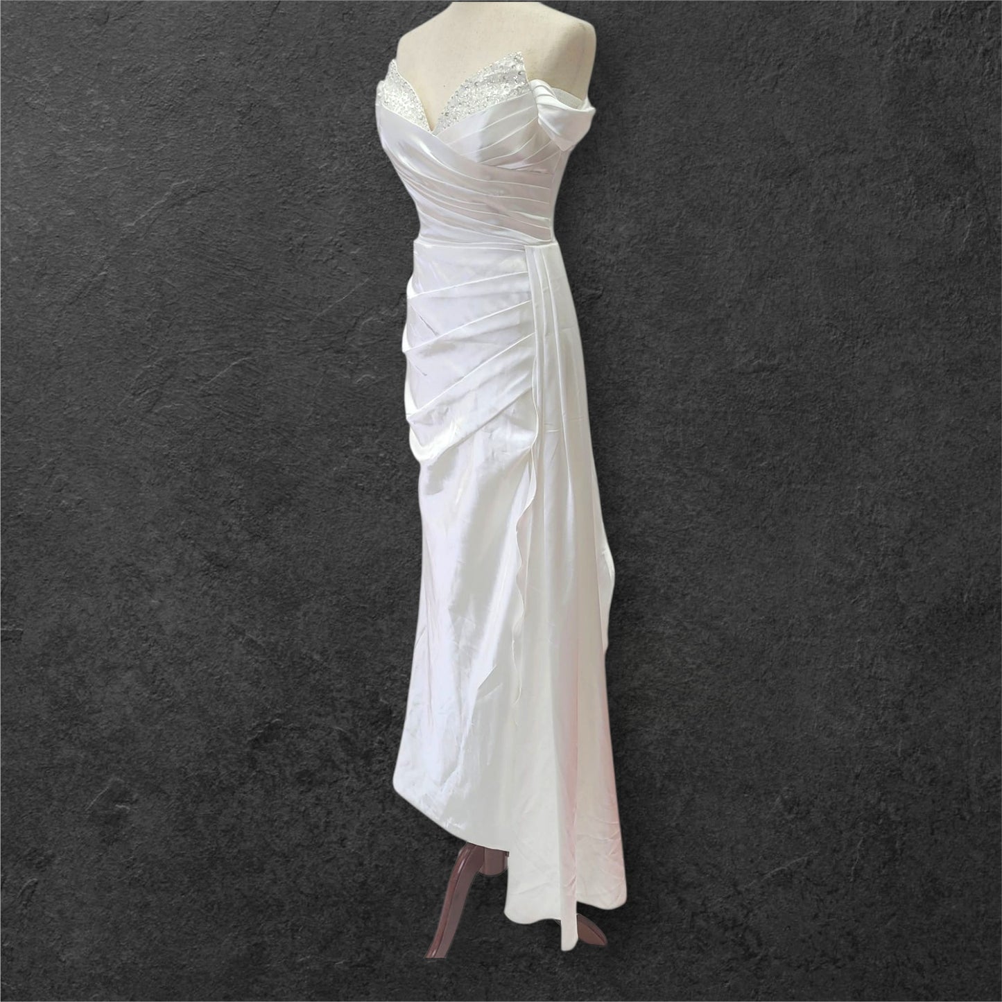 Off Shoulder Satin Wedding Dress with Corset Back