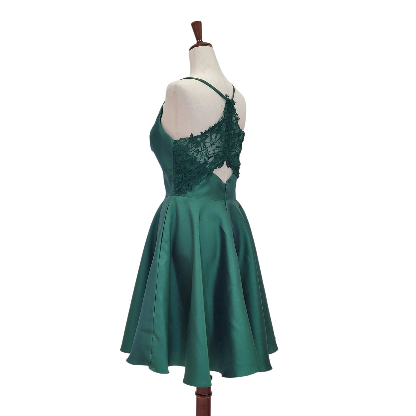 Emerald Green Cocktail Dress with Lace Back and Cutout