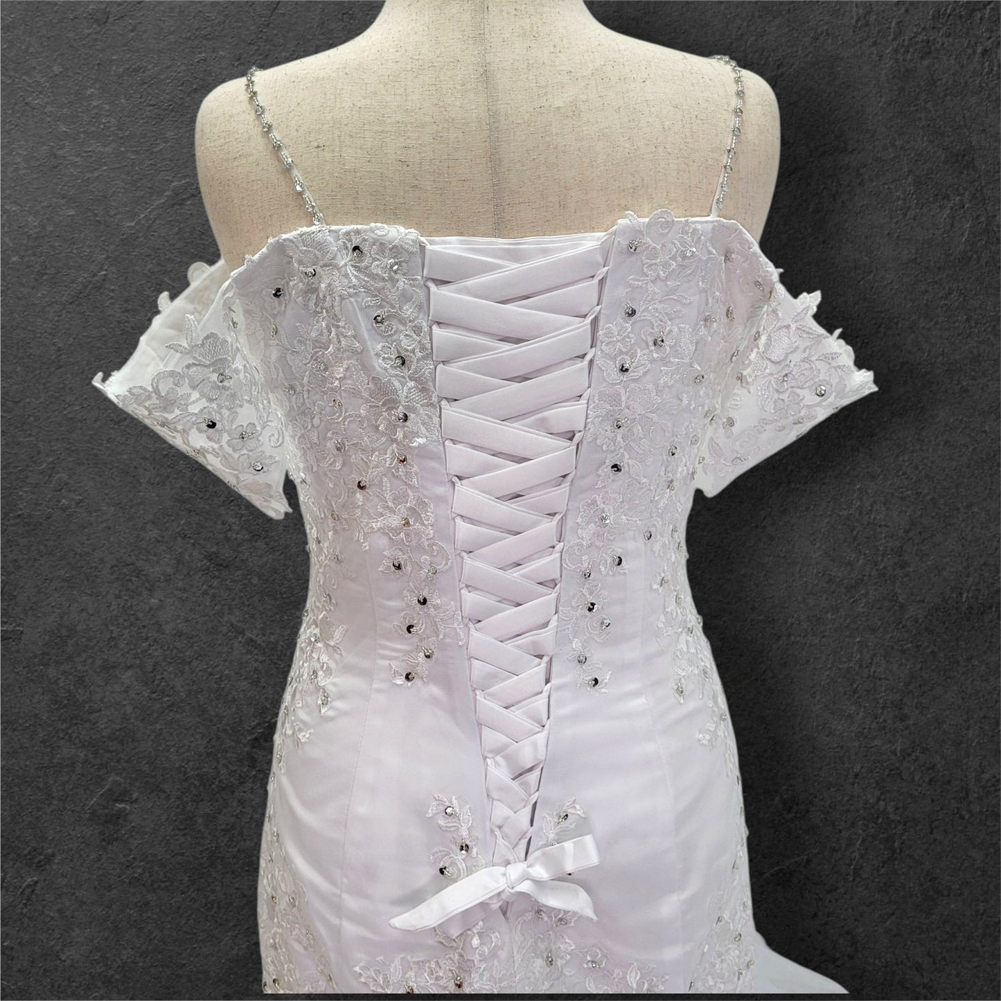 Fun Tulle Trumpet Skirt Wedding Dress with Corset Back and Off Shoulder Sleeves