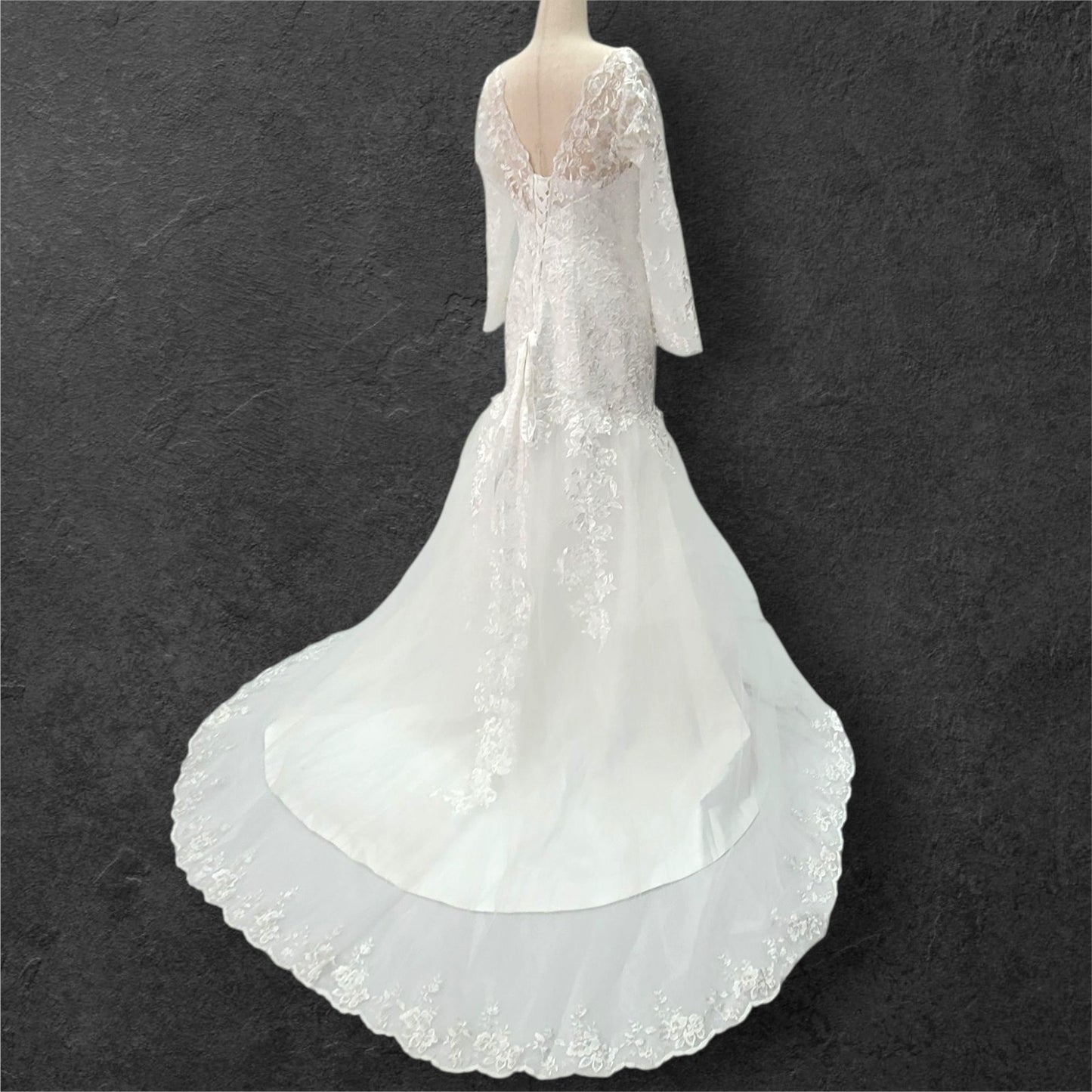 Long Sleeve Trumpet Style Wedding Dress with V Neck and Corset Back
