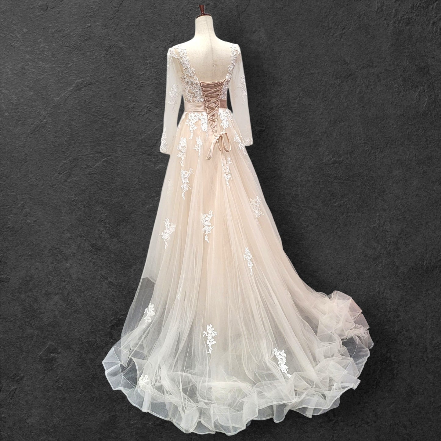 Beige Ballgown with Silver Jeweled Belt and Floral Appliques