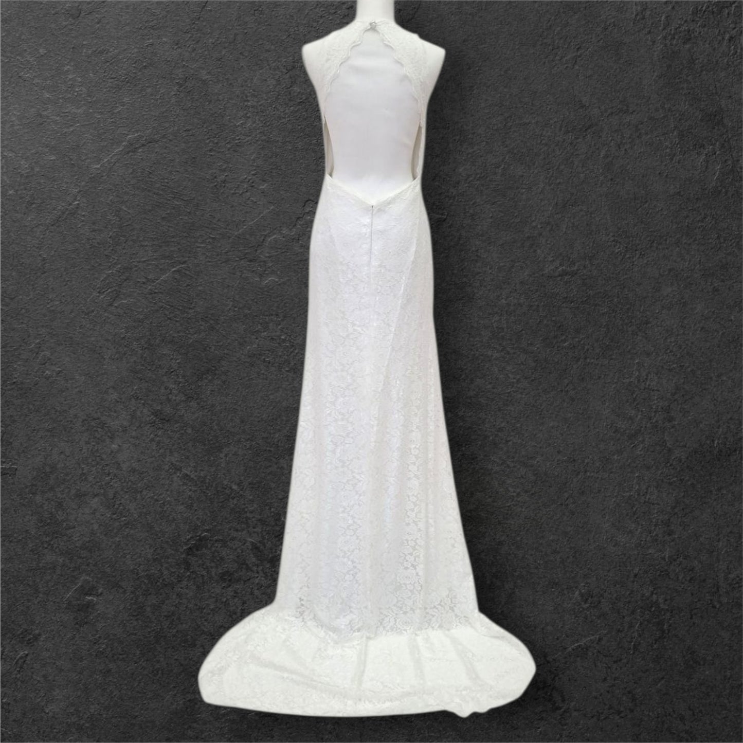 Lace Open Back Wedding Dress with High Neckline