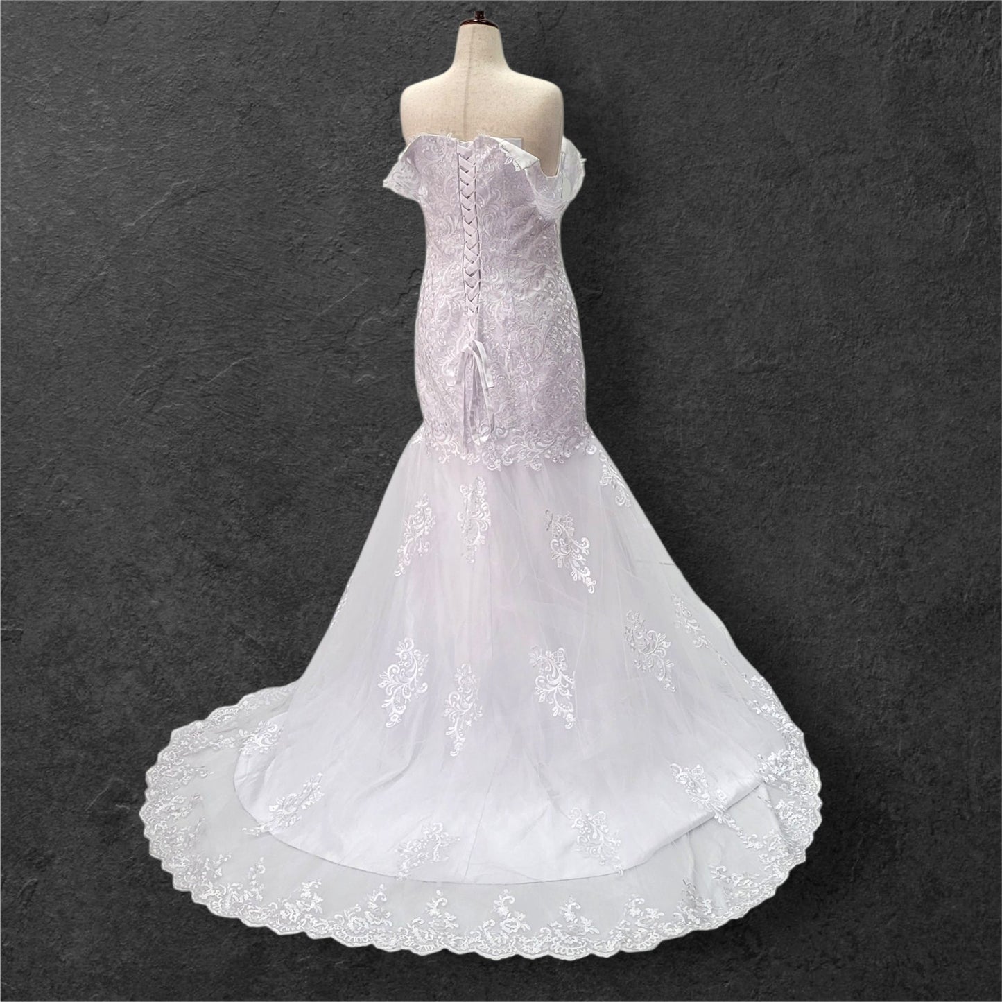 Trumpet Style Wedding Dress with Off Shoulder Sleeves and Corset Back