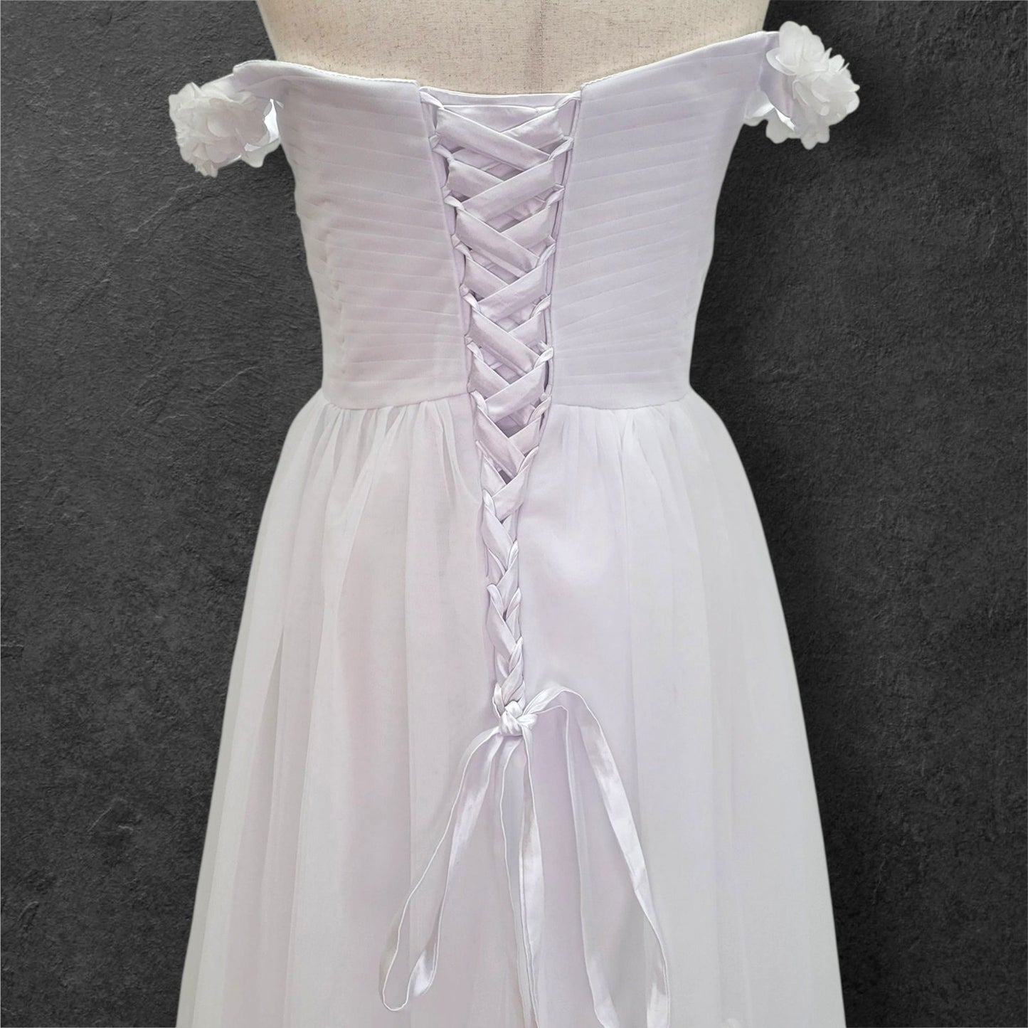 Tulle Wedding Dress with Floral Neckline and Sleeves with Corset back