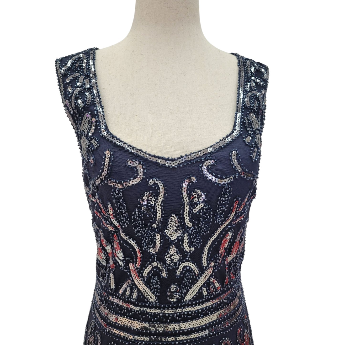 Navy Blue and Silver Sequin Cocktail Short Dress
