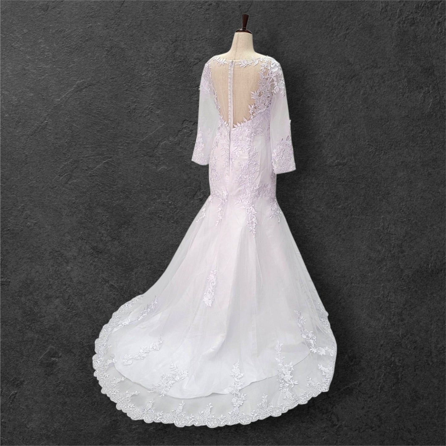 Long Sleeve Fit n Flair Wedding Dress with Zipper High Back Mesh Design
