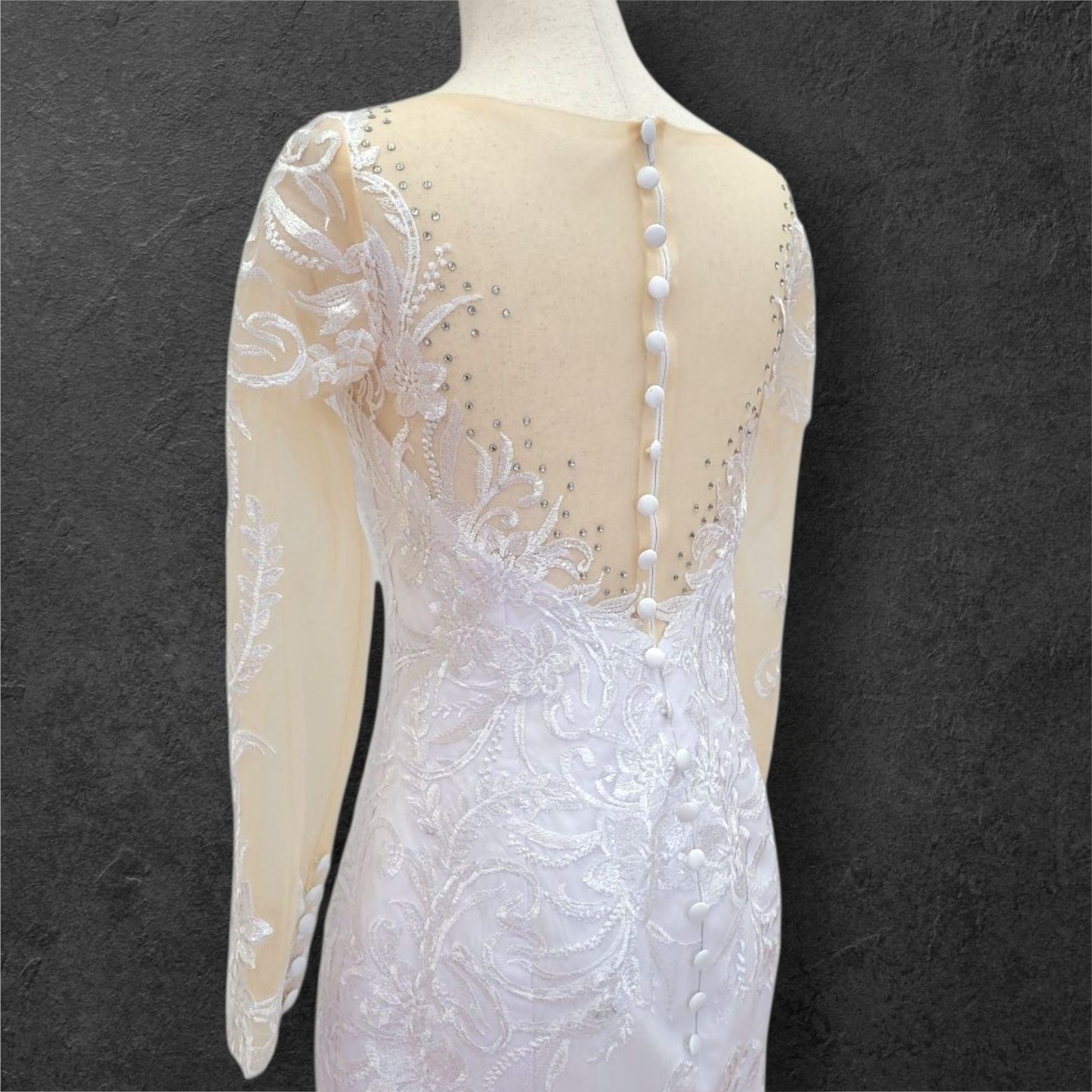Fitted V Neck Wedding Dress with Long Mesh Sleeves with Lace