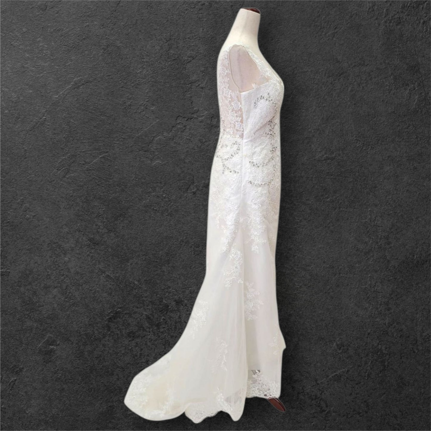 Detailed V Neck Wedding Dress with Silver Sequin Design