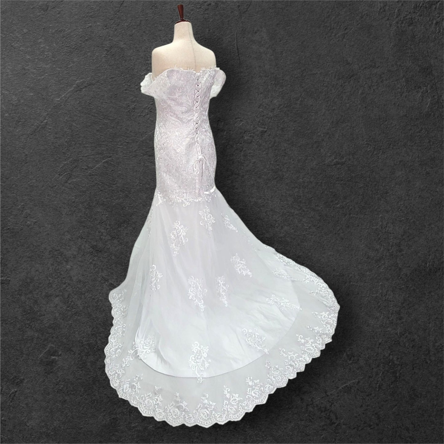 Trumpet Style Wedding Dress with Off Shoulder Sleeves and Corset Back