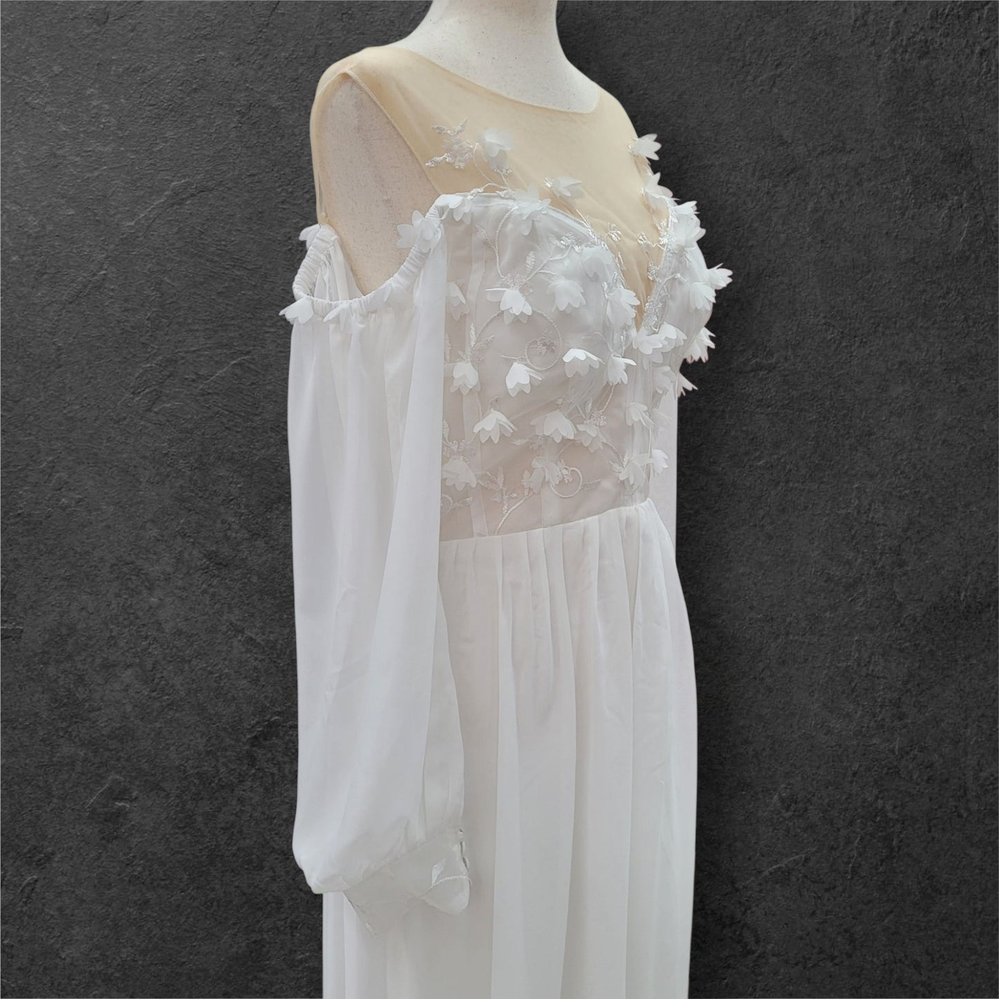 Boho Chiffon Off Shoulder Long Sleeve Wedding Dress with Flowers