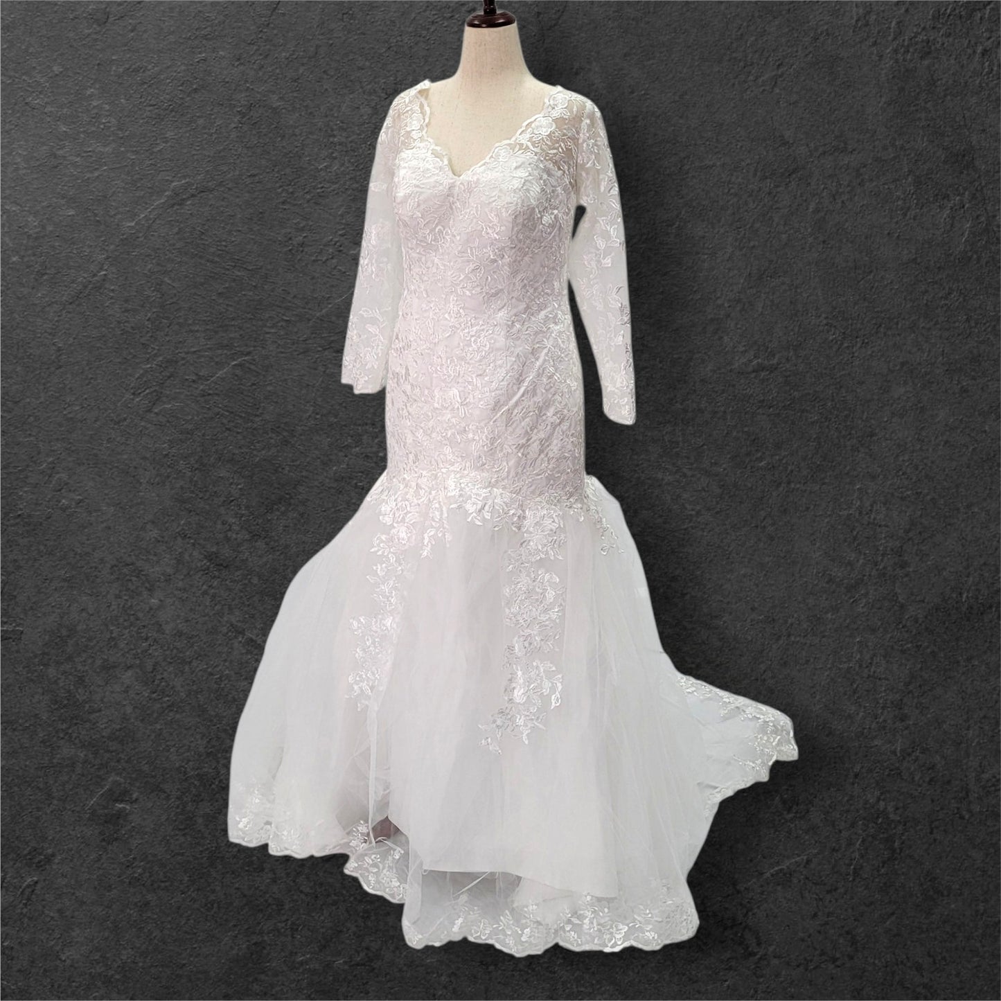 Long Sleeve Trumpet Style Wedding Dress with V Neck and Corset Back