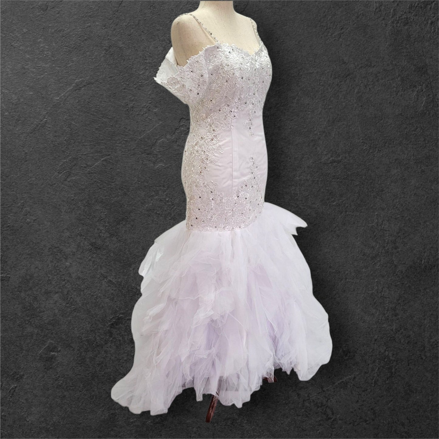 Fun Tulle Trumpet Skirt Wedding Dress with Corset Back and Off Shoulder Sleeves