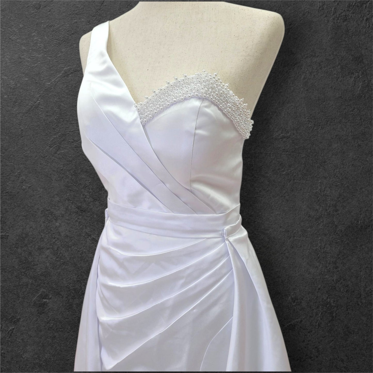 One Shoulder Satin Wedding Dress with Detachable Skirt