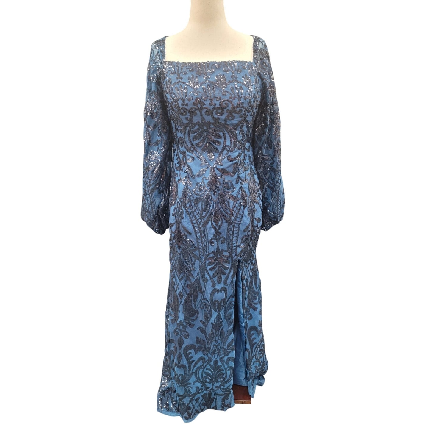Long Sleeved Patterned Sequin Gown