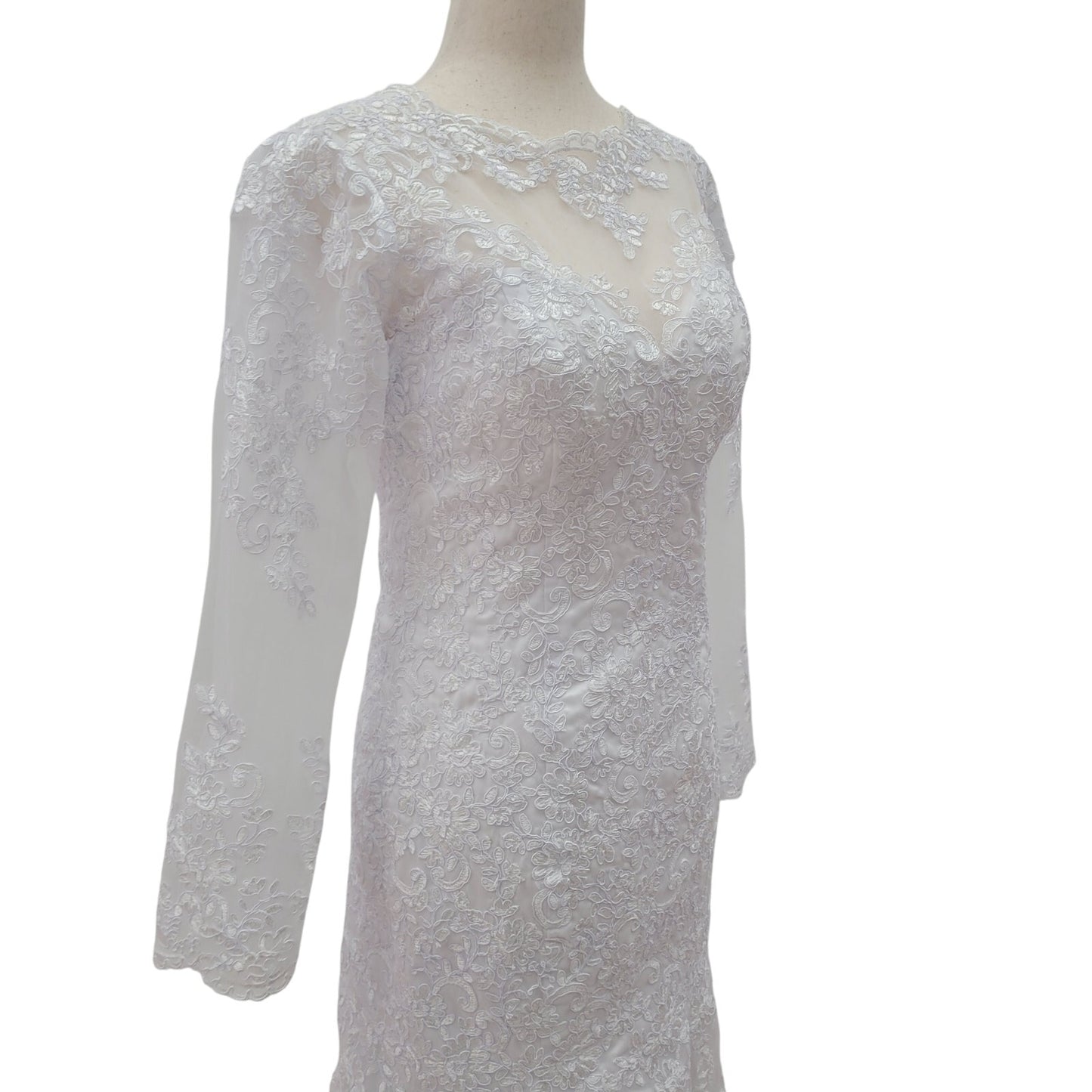 Long Sleeve Trumpet Style High Neckline Wedding Dress