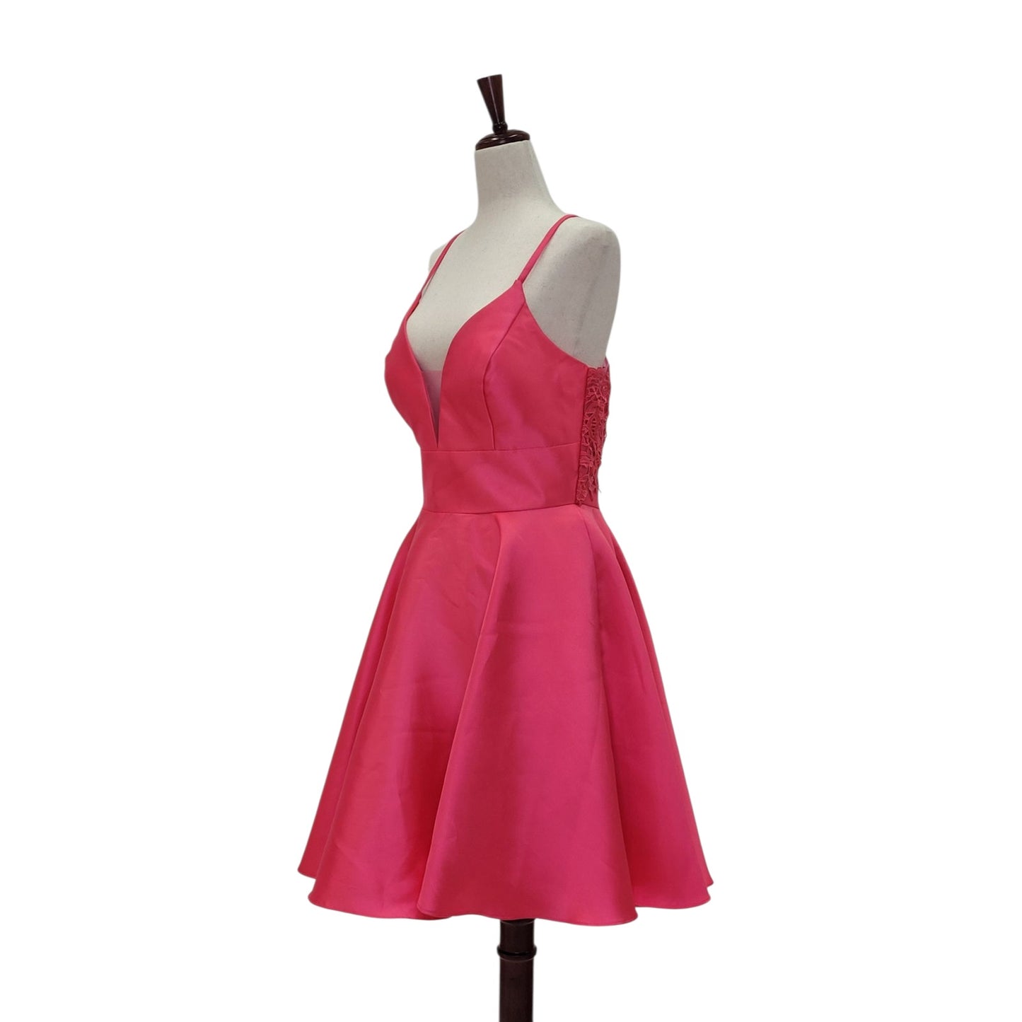 Women's Hot Pink Cocktail Dress with Lace Back and Cutout