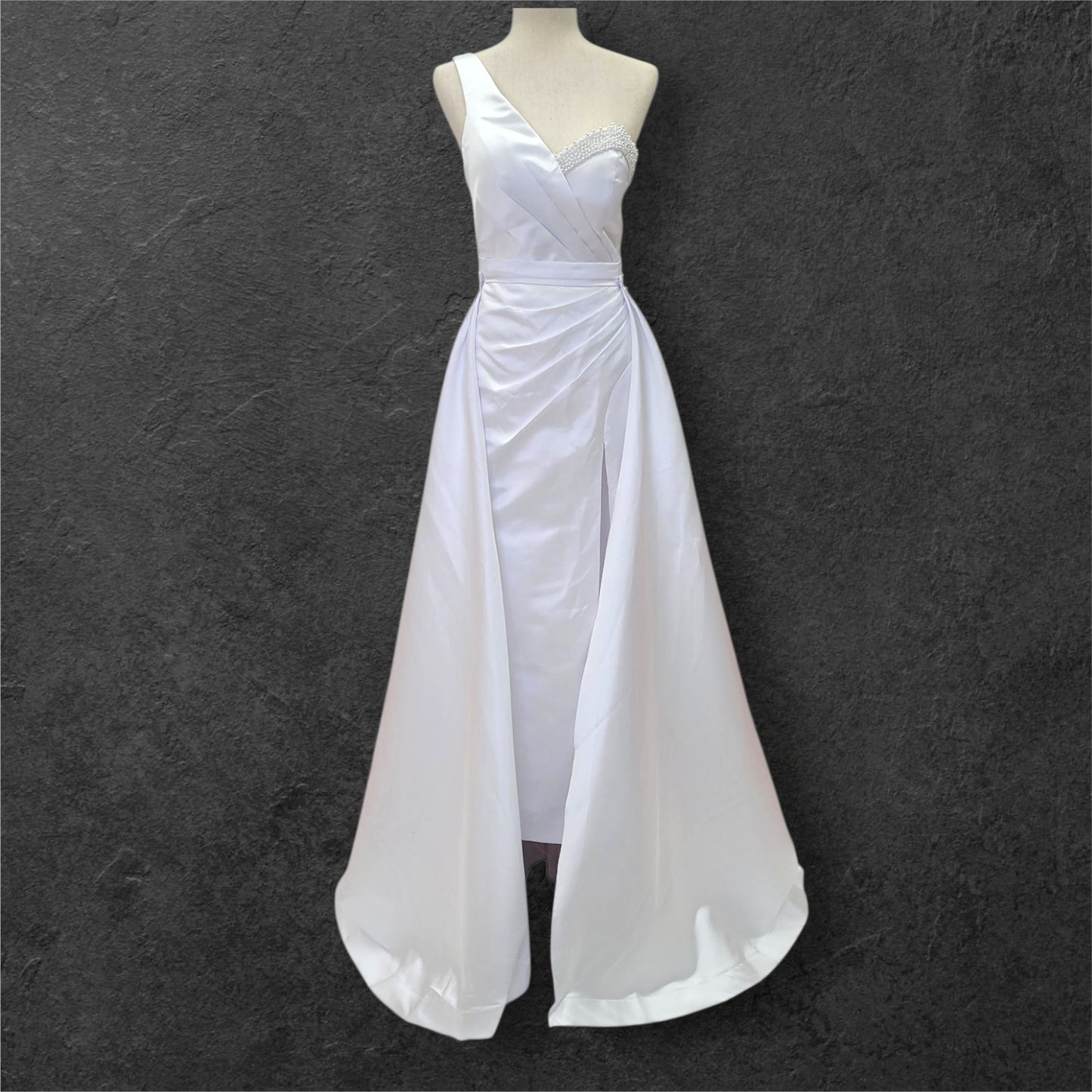 One Shoulder Satin Wedding Dress with Detachable Skirt
