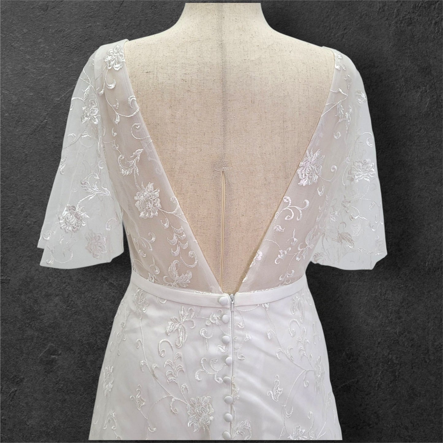 A Line Wedding Dress with Trumpet Sleeves and V Back