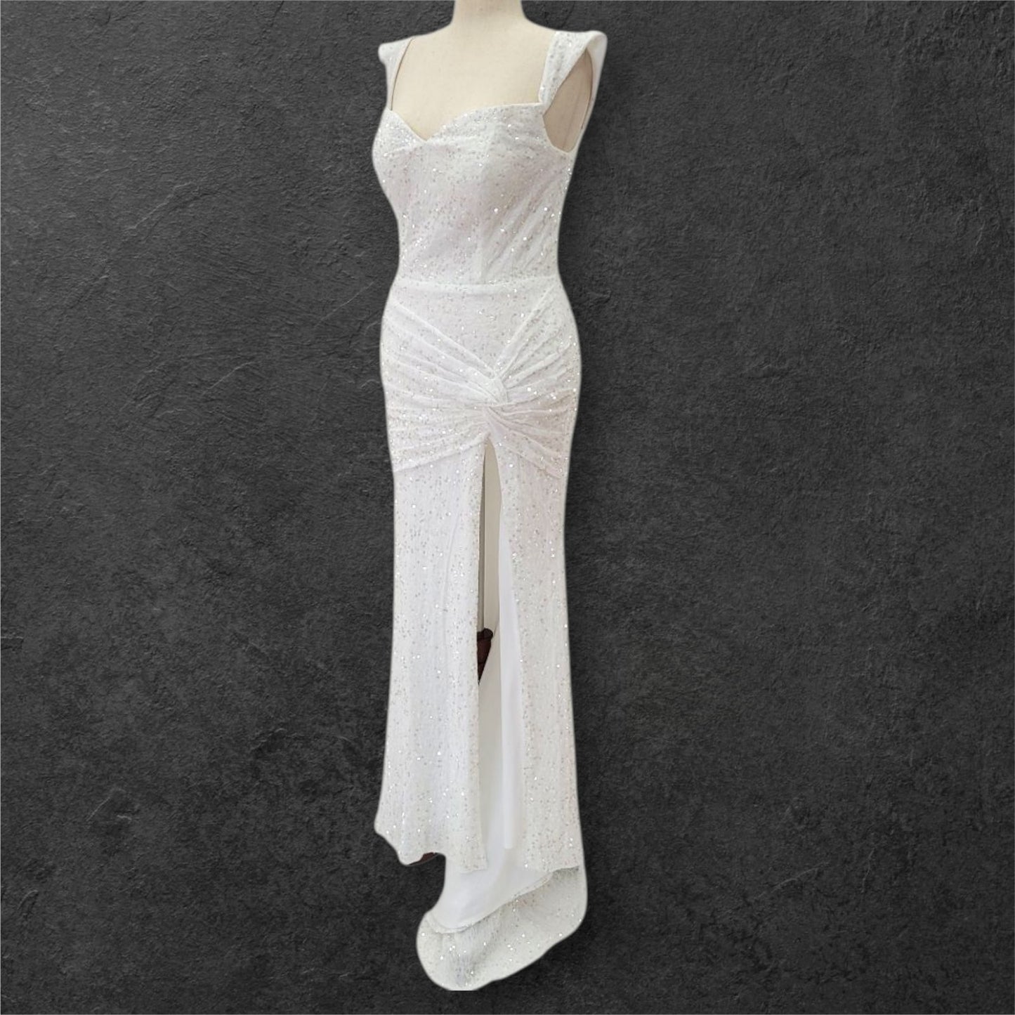 Hip Hugging Sequin Wedding Dress with Off Shoulder Sleeves and Corset Back