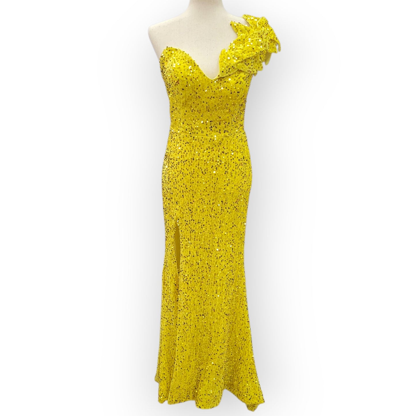 Elegant and Fun Sequin Evening Gown with Decorative Shoulder Strap
