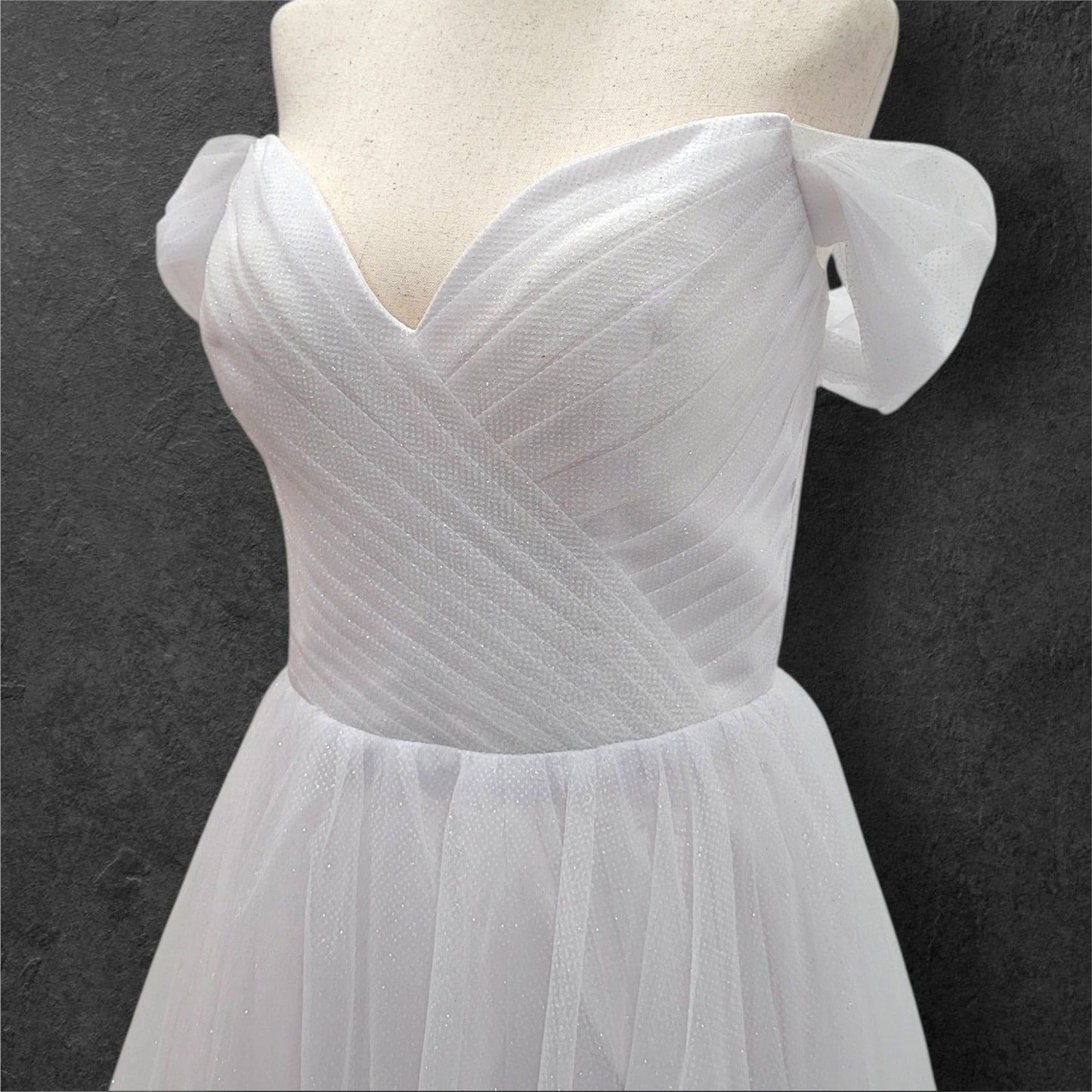 Long Sparkle Ballgown Style Wedding Dress with Off Shoulder Sleeves