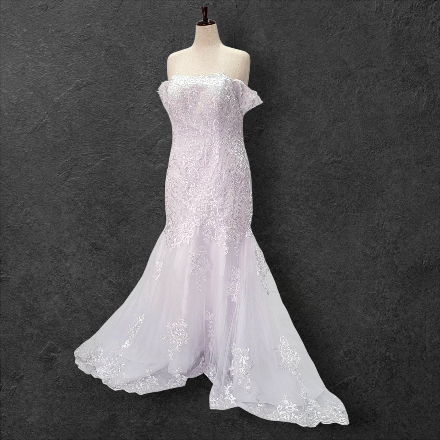 Trumpet Style Wedding Dress with Off Shoulder Sleeves and Corset Back
