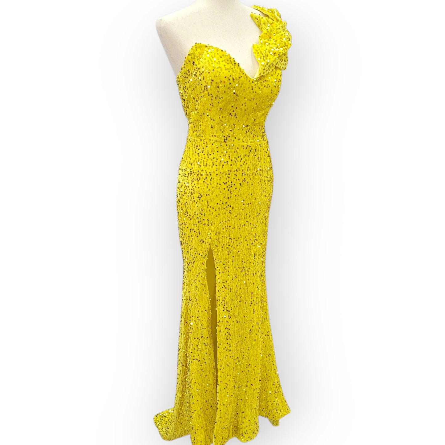 Elegant and Fun Sequin Evening Gown with Decorative Shoulder Strap