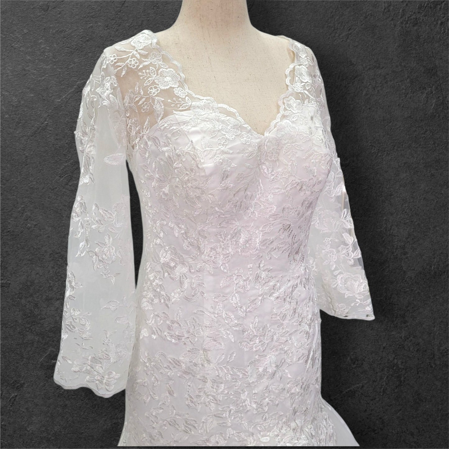 Long Sleeve Trumpet Style Wedding Dress with V Neck and Corset Back