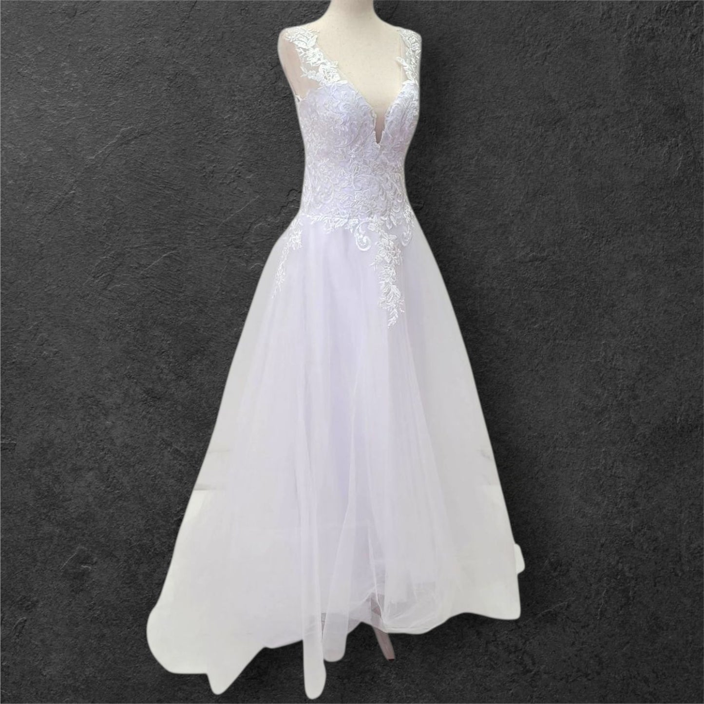 Drop Waisted A Line Wedding Dress with V Neck