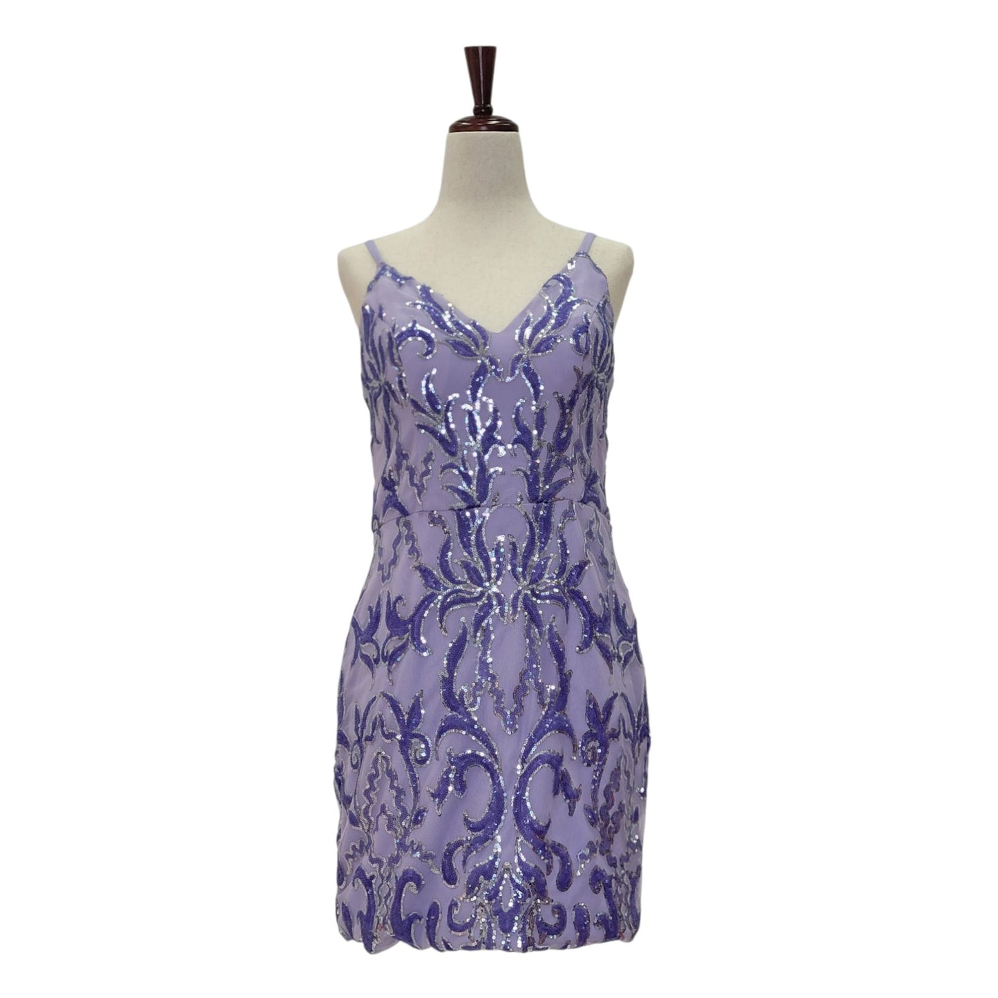 Women's Short Purple Sequin Patterned Dress