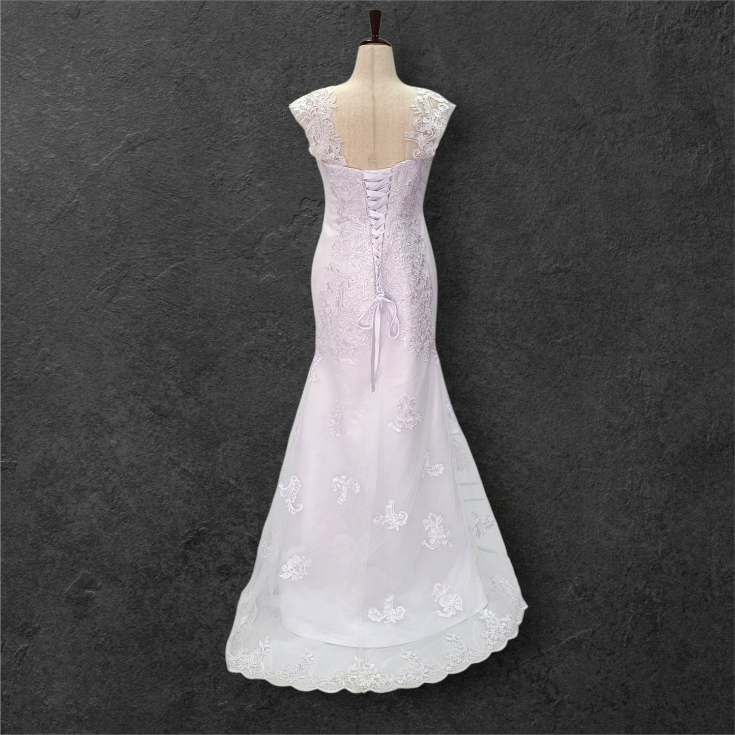 Fit n Flair Wedding Dress with Deep Sweetheart Neckline and Wide Sleeves