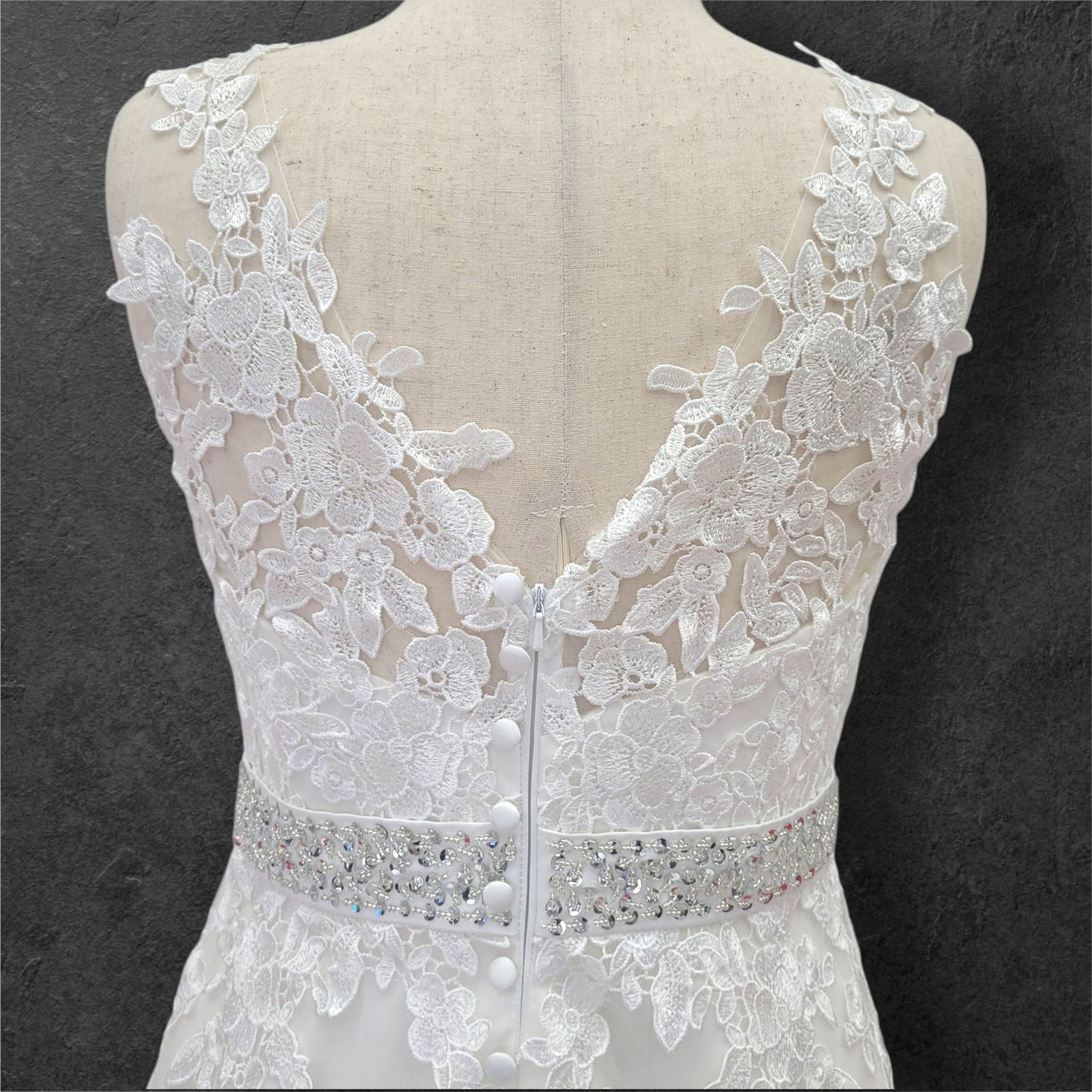 A Line Wedding Dress Silver Belt and Long Train