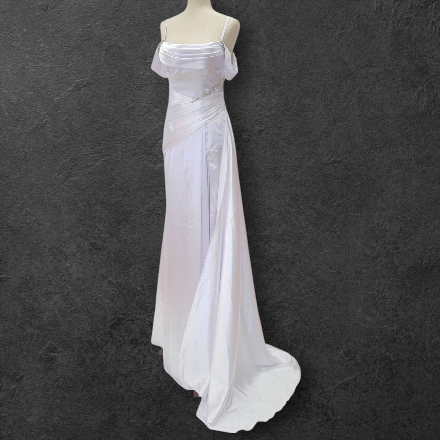 Silky Satin Wedding Dress with Full Corset Back and Off Shoulder Sleeves
