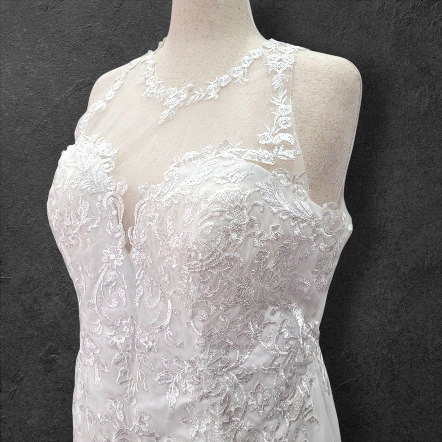 Halter Style Sleeveless Fit n Flair Wedding Dress with Sheer Mesh Back