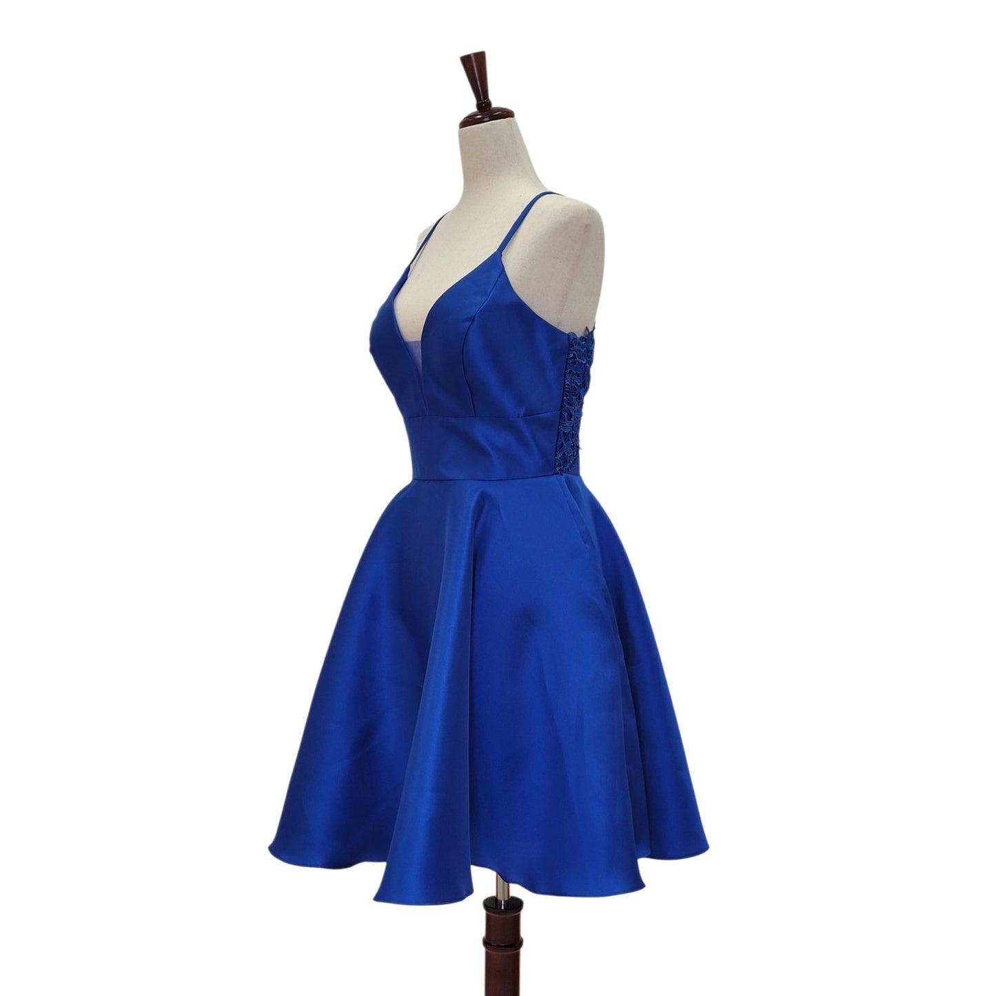 Royal Blue Cocktail Dress with Lace Back and Cutout