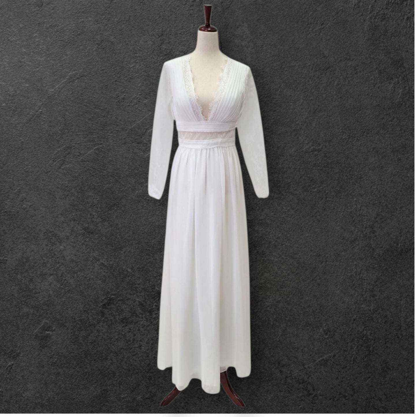 Boho Column Wedding Dress with Semi Sheer Midsection Band
